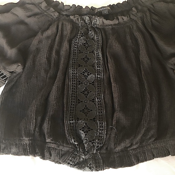 Black off the Shoulder Peasant Crop top NWOT - Renaissance / Western Style - Picture 3 of 12